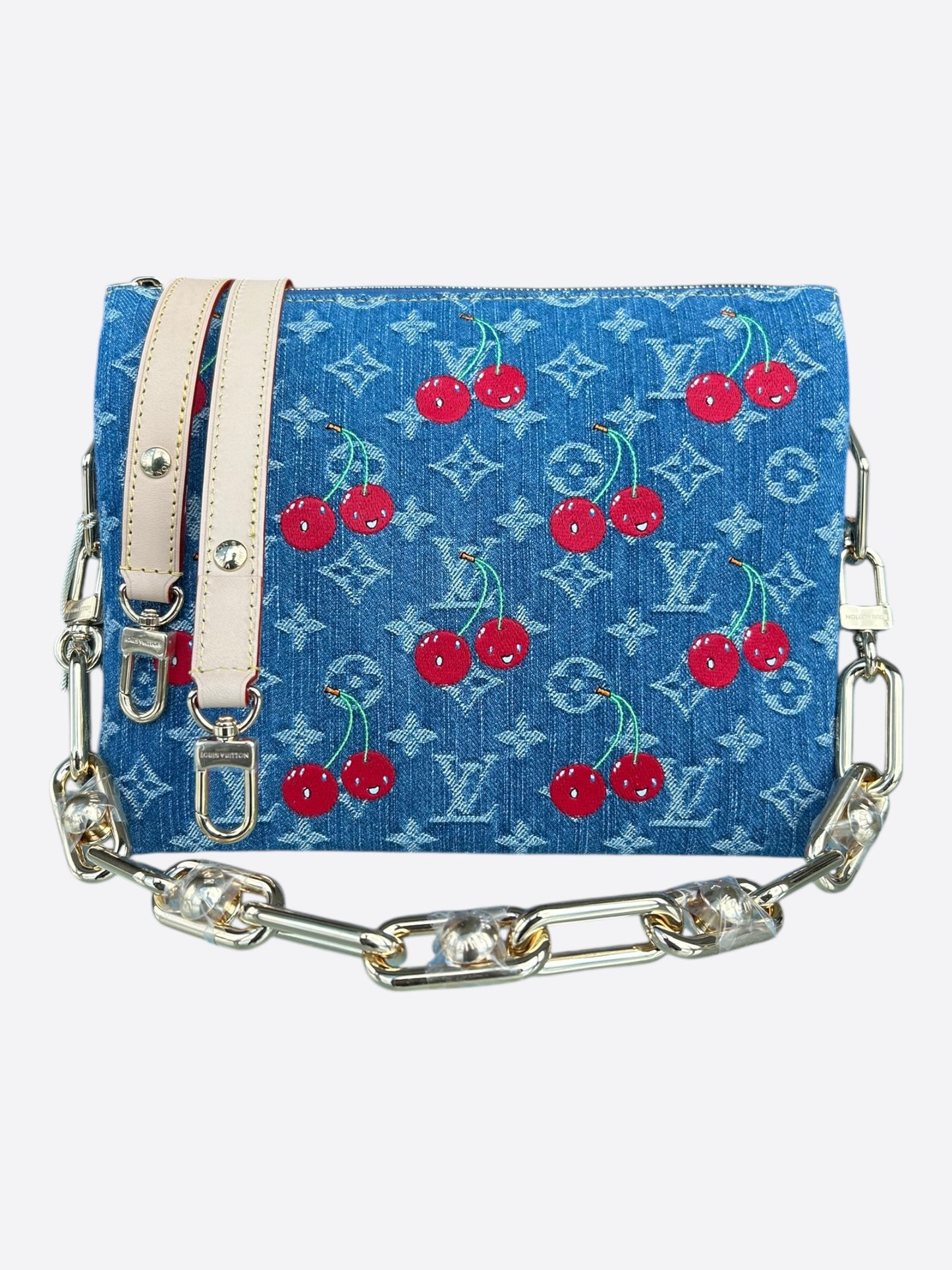 Louis Vuitton Takashi Murakami Blue Cherry Monogram Denim Coussin PM
