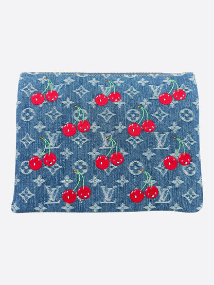 Louis Vuitton Takashi Murakami Blue Cherry Monogram Denim Coussin PM