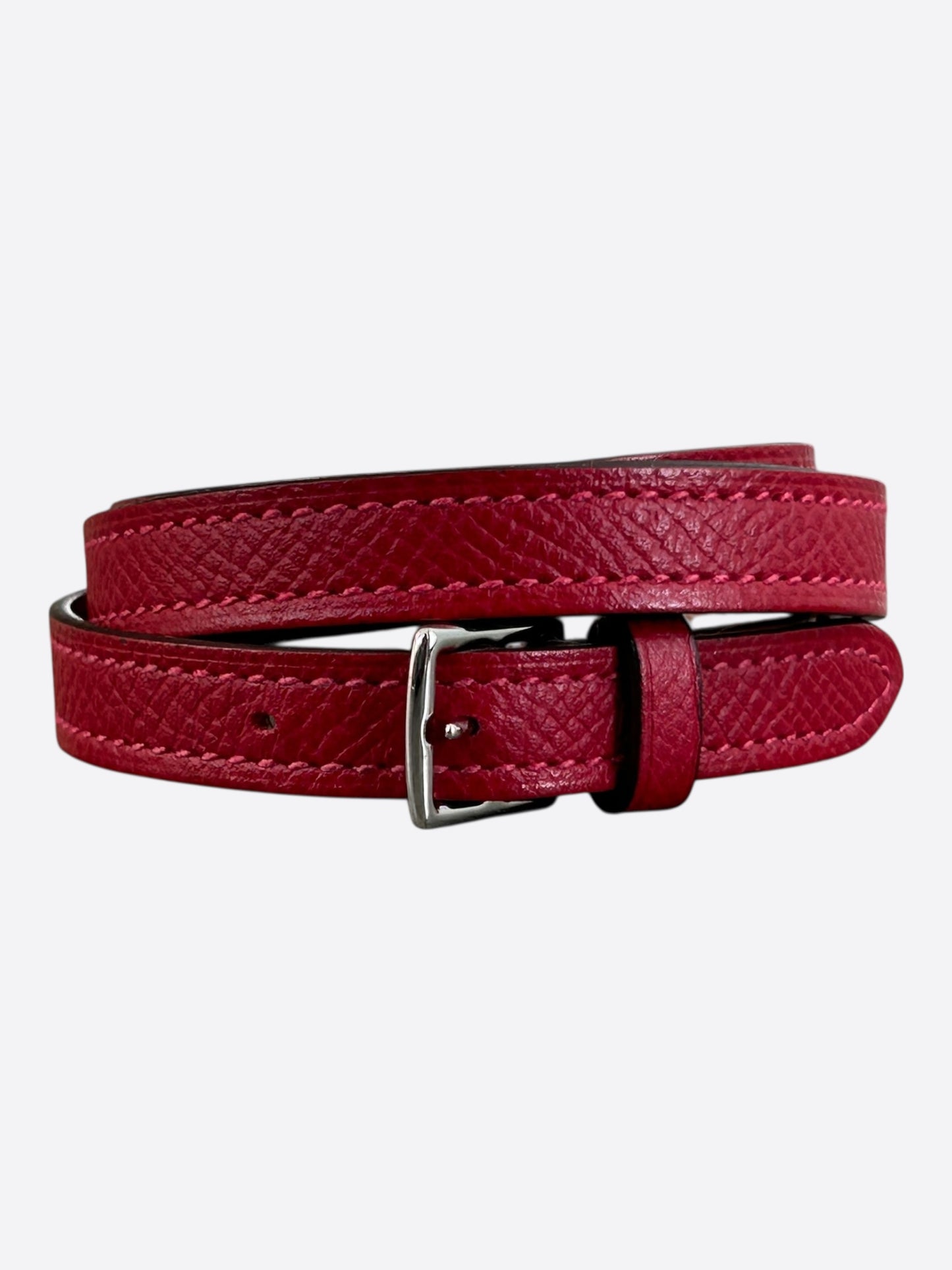 Hermes Red Epsom & Palladium Hardware Double Tour Bracelet