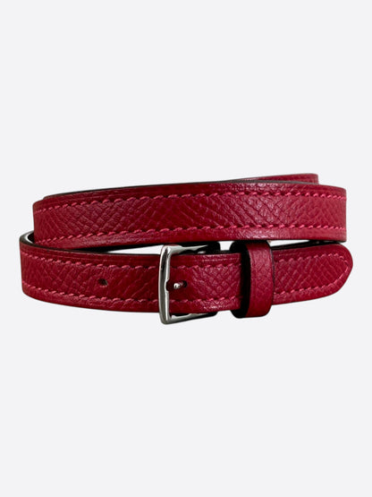Hermes Red Epsom & Palladium Hardware Double Tour Bracelet