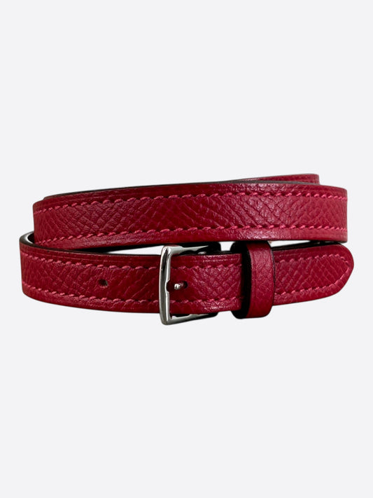 Hermes Red Epsom & Palladium Hardware Double Tour Bracelet