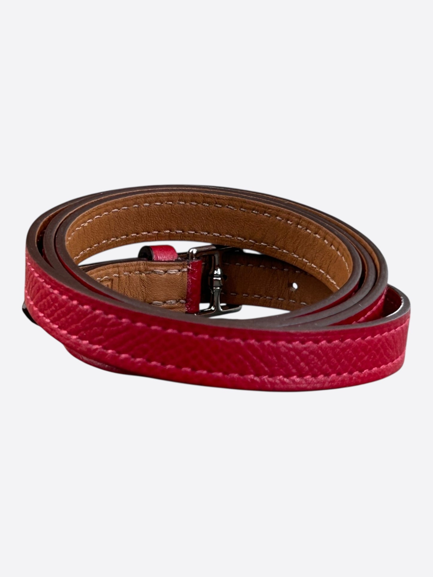 Hermes Red Epsom & Palladium Hardware Double Tour Bracelet