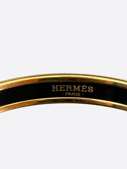 Hermes Gold & Black Enamel Elephant Motif Bangle