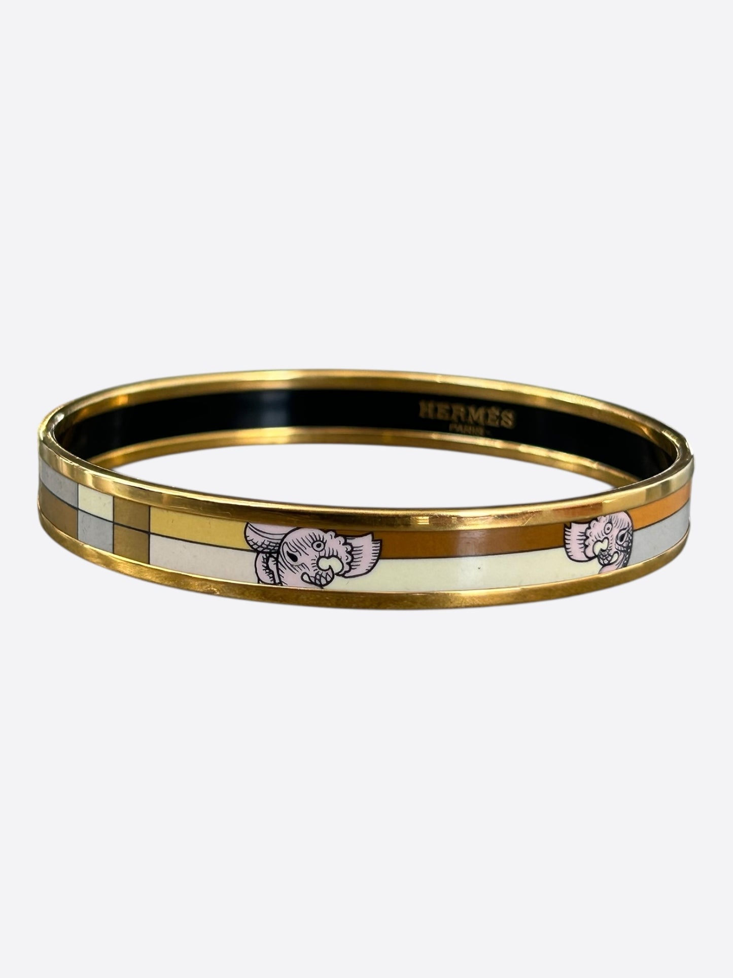 Hermes Gold & Black Enamel Elephant Motif Bangle