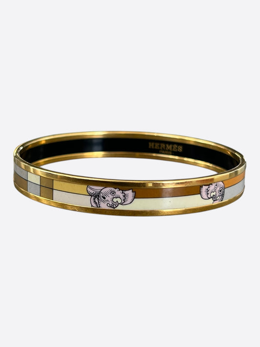 Hermes Gold & Black Enamel Elephant Motif Bangle