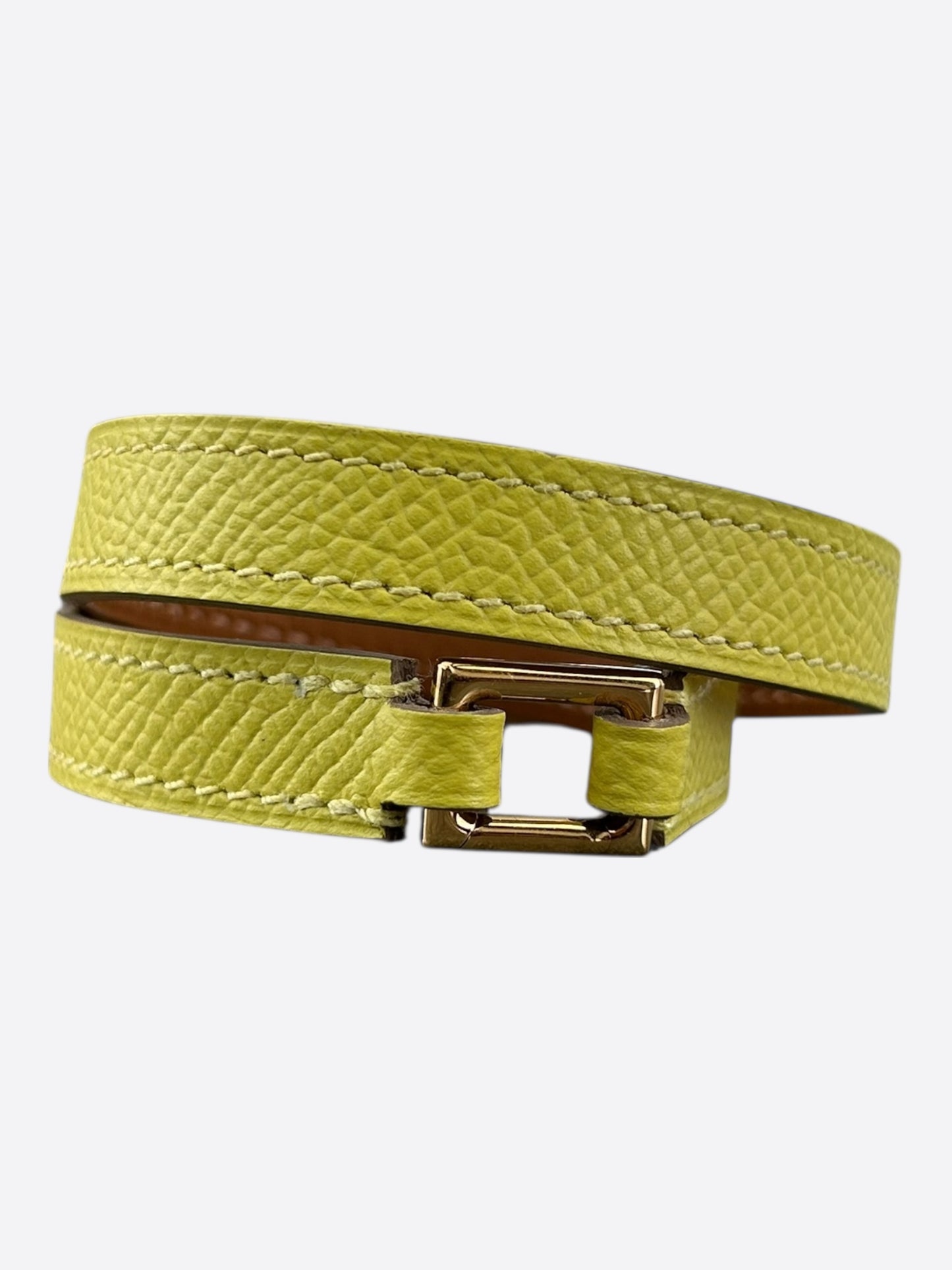 Hermes Yellow Epsom & Gold Hardware Rivale Double Tour Bracelet