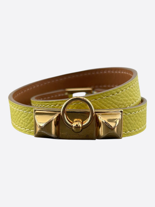 Hermes Yellow Epsom & Gold Hardware Rivale Double Tour Bracelet