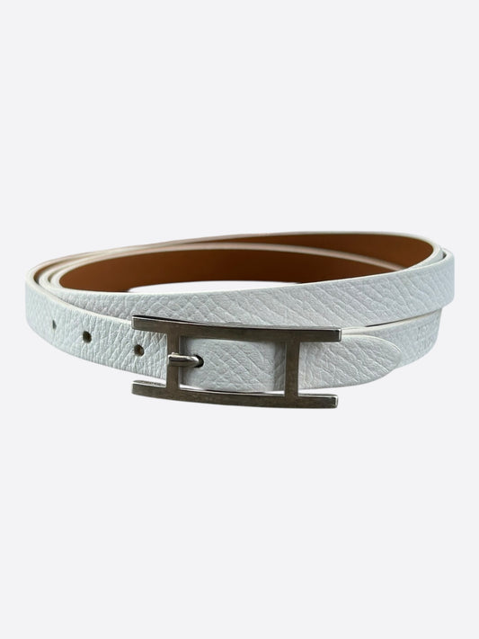 Hermes White Epsom & Palladium Hardware Behapi Double Tour Bracelet