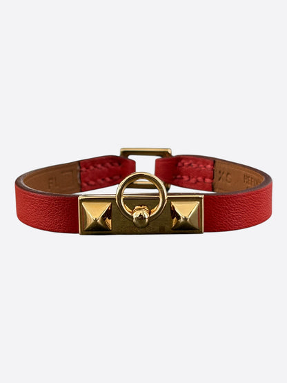 Hermes Red Swift & Gold Hardware Mini Rivale Bracelet