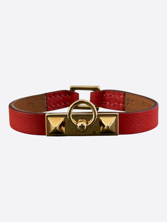 Hermes Red Swift & Gold Hardware Mini Rivale Bracelet
