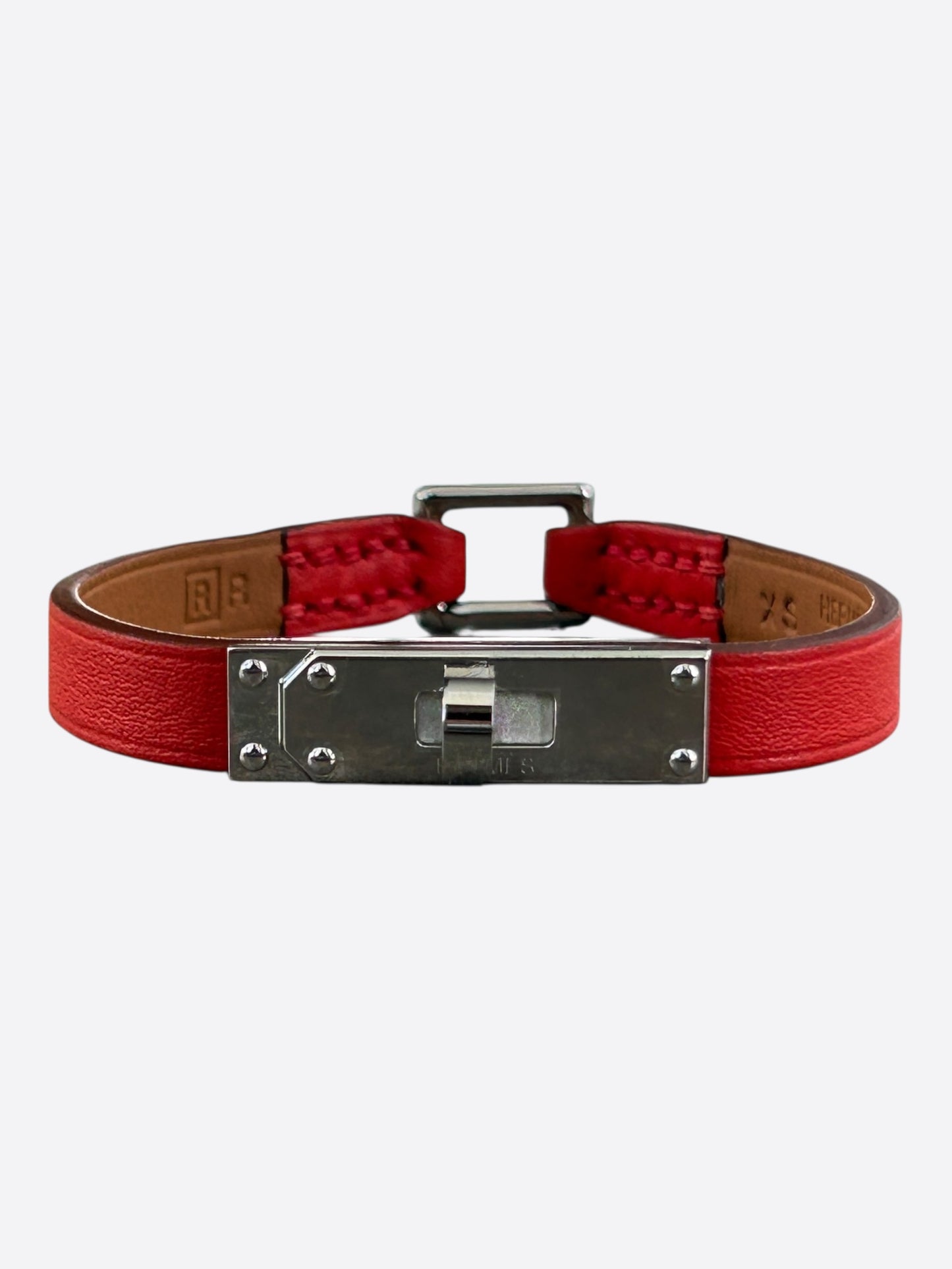 Hermes Red Swift & Palladium Hardware Mini Kelly Bracelet