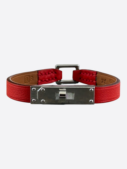 Hermes Red Swift & Palladium Hardware Mini Kelly Bracelet
