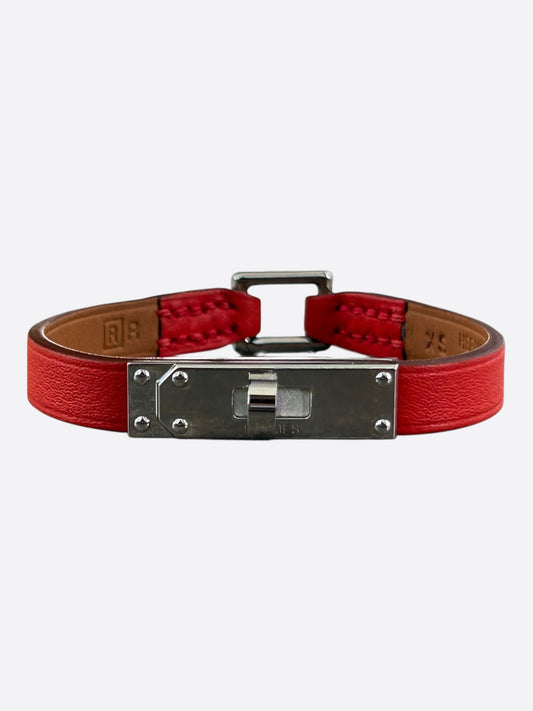 Hermes Red Swift & Palladium Hardware Mini Kelly Bracelet
