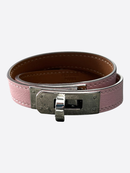 Hermes Pink Swift & Palladium Hardware Kelly Double Tour Bracelet
