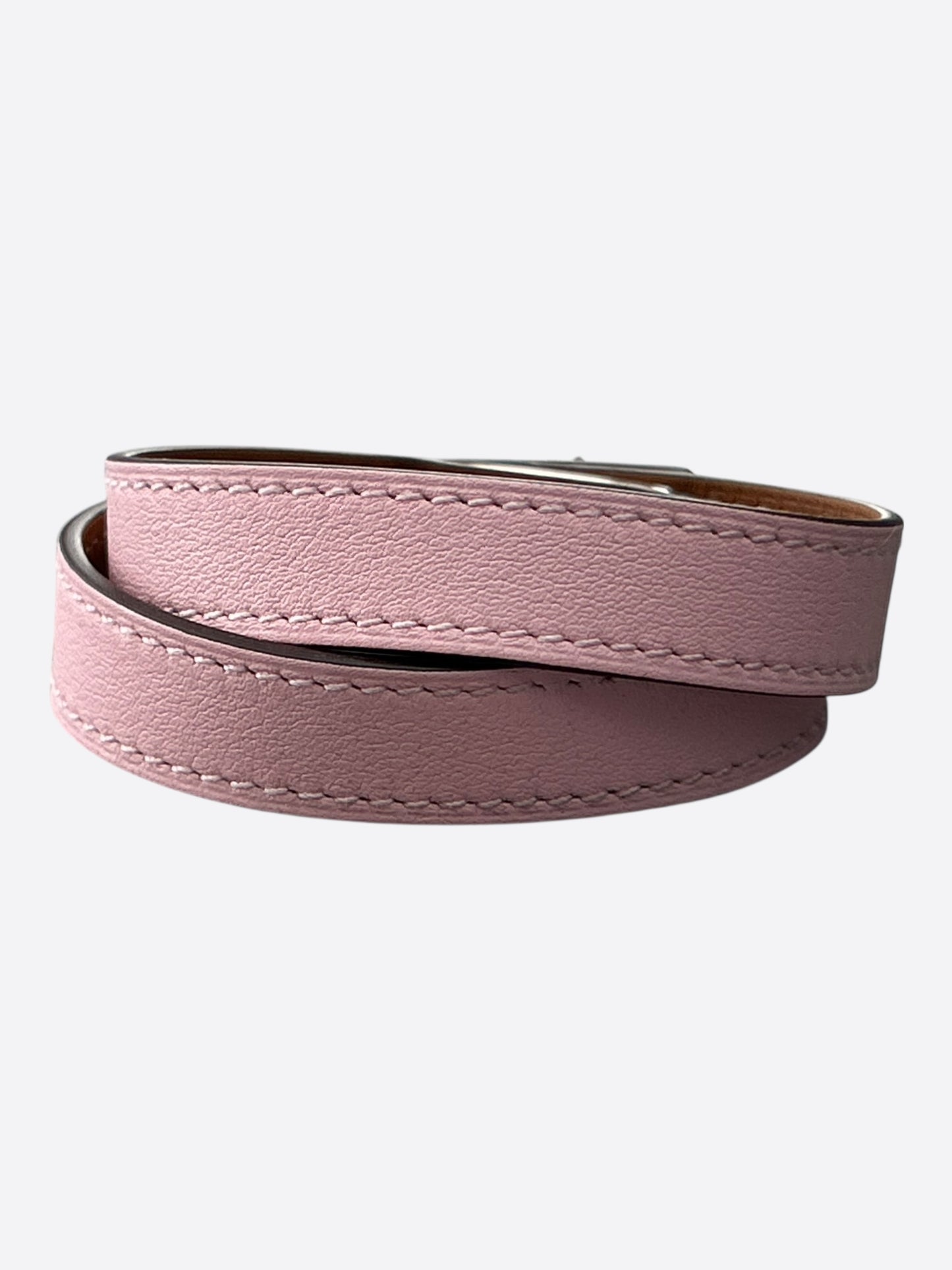 Hermes Pink Swift & Palladium Hardware Kelly Double Tour Bracelet