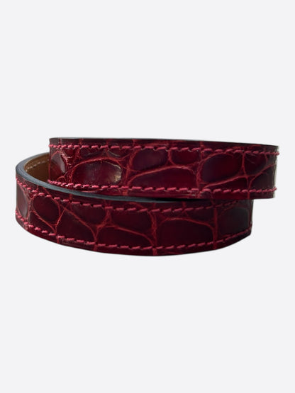 Hermes Red Crocodile & Palladium Hardware Kelly Double Tour Bracelet