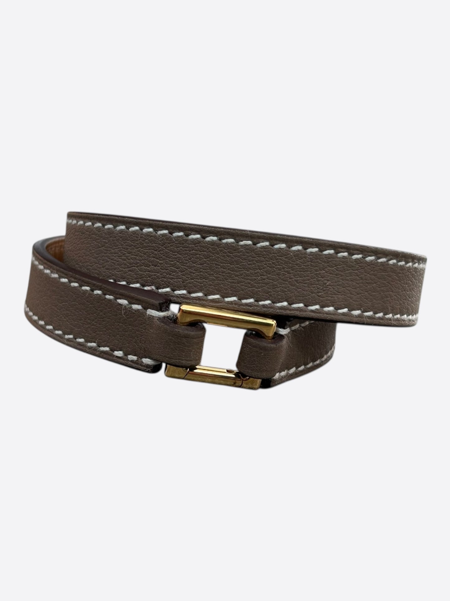 Hermes Etoupe Swift & Gold Hardware Rivale Double Tour Bracelet