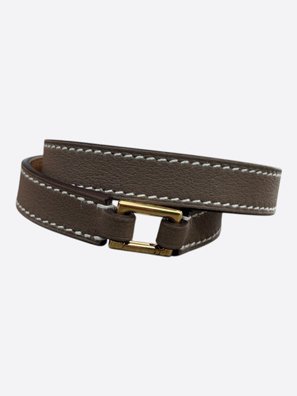 Hermes Etoupe Swift & Gold Hardware Rivale Double Tour Bracelet