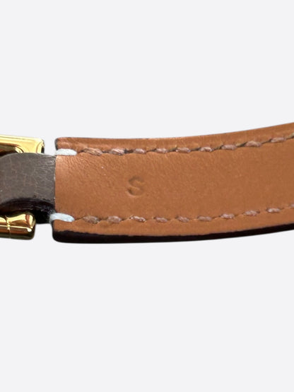 Hermes Etoupe Swift & Gold Hardware Rivale Double Tour Bracelet