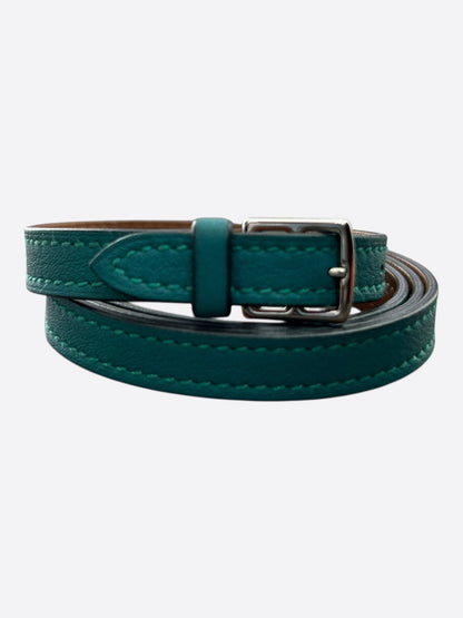 Hermes Green Swift & Palladium Hardware Etriviere Double Tour Bracelet