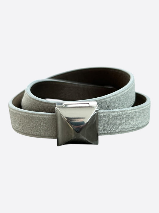 Hermes White Swift & Palladium Hardware Medor Double Tour Bracelet