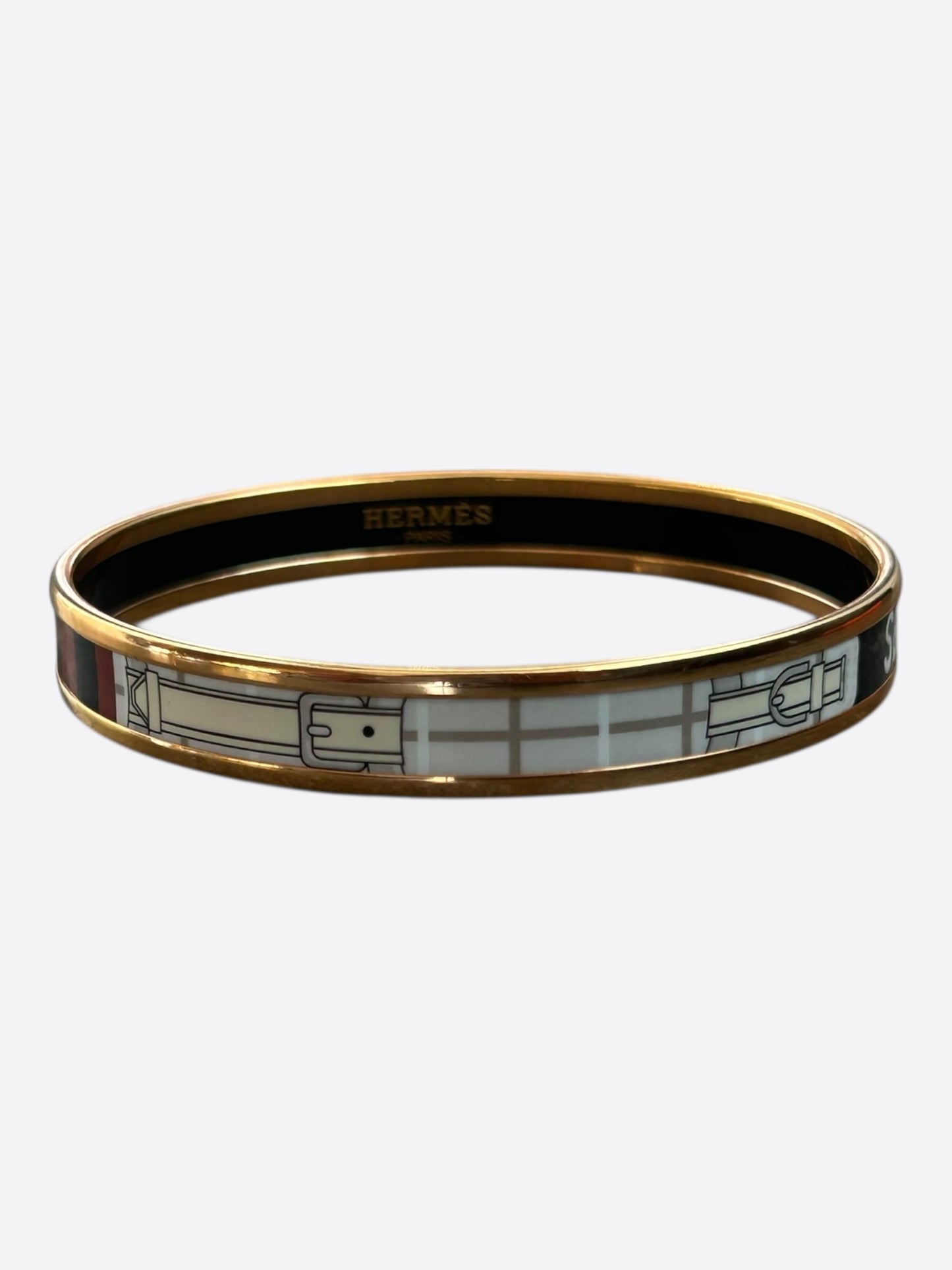 Hermes Gold & Black Enamel Belt Motif Bangle