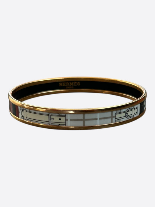 Hermes Gold & Black Enamel Belt Motif Bangle
