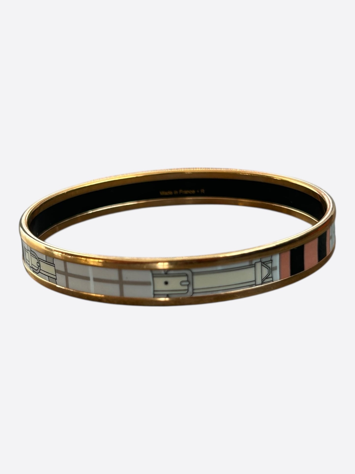 Hermes Gold & Black Enamel Belt Motif Bangle