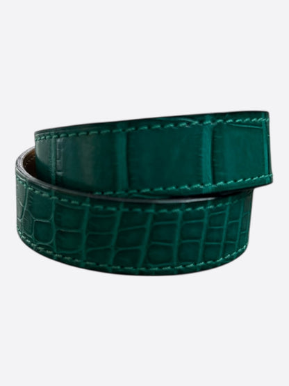 Hermes Green Crocodile & Palladium Hardware Etriviere Double Tour Bracelet
