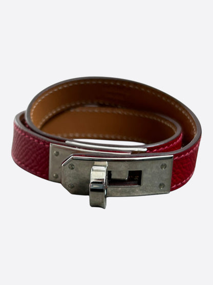 Hermes Red Epsom & Palladium Hardware Kelly Double Tour Bracelet