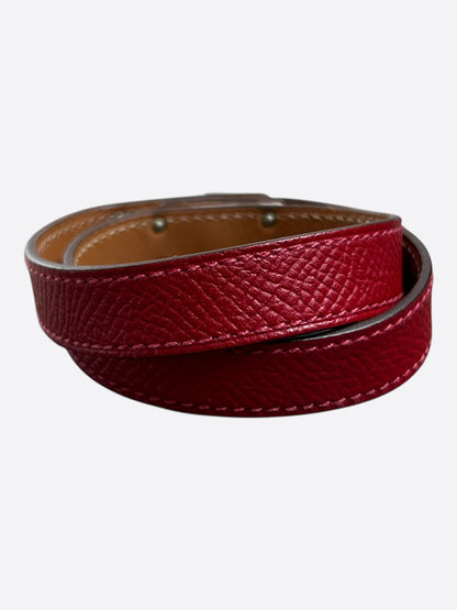 Hermes Red Epsom & Palladium Hardware Kelly Double Tour Bracelet