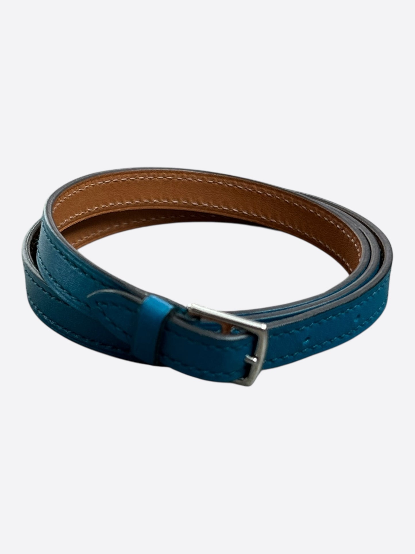 Hermes Blue Swift & Palladium Hardware Etriviere Double Tour Bracelet