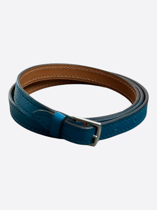 Hermes Blue Swift & Palladium Hardware Etriviere Double Tour Bracelet