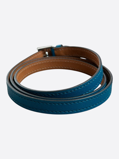 Hermes Blue Swift & Palladium Hardware Etriviere Double Tour Bracelet