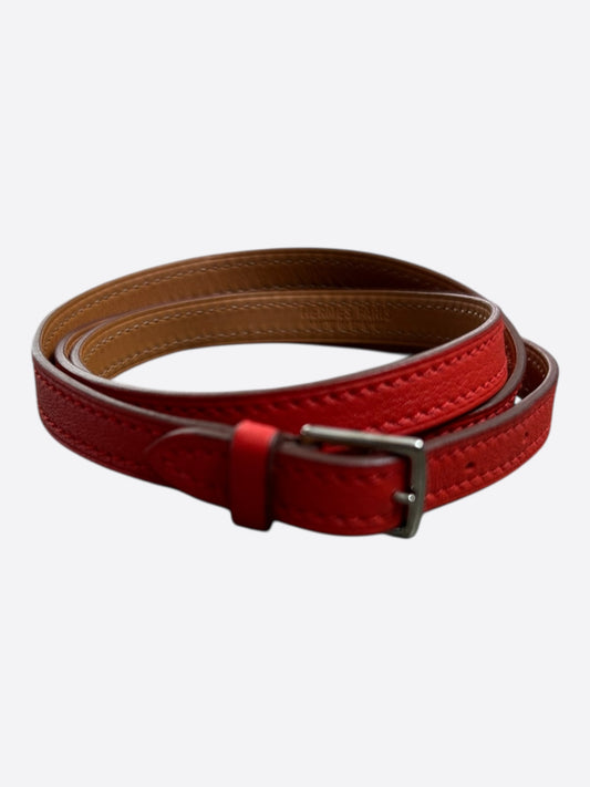 Hermes Red Swift & Palladium Hardware Etriviere Double Tour Bracelet