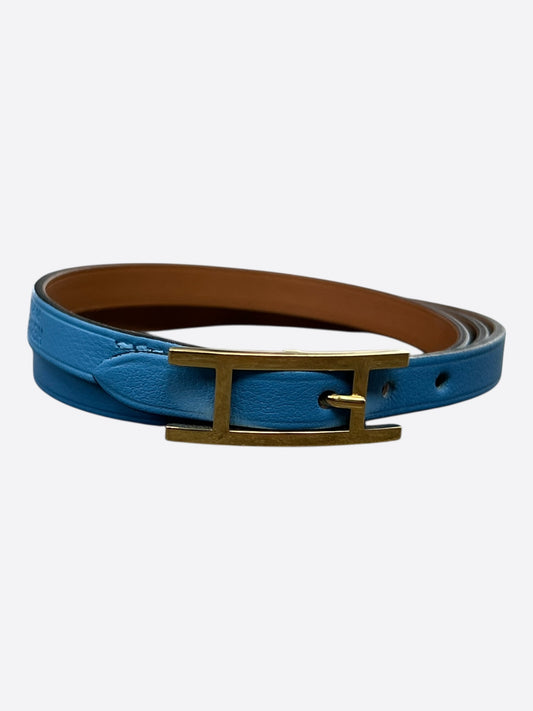 Hermes Blue Swift & Gold Hardware Behapi Double Tour Bracelet