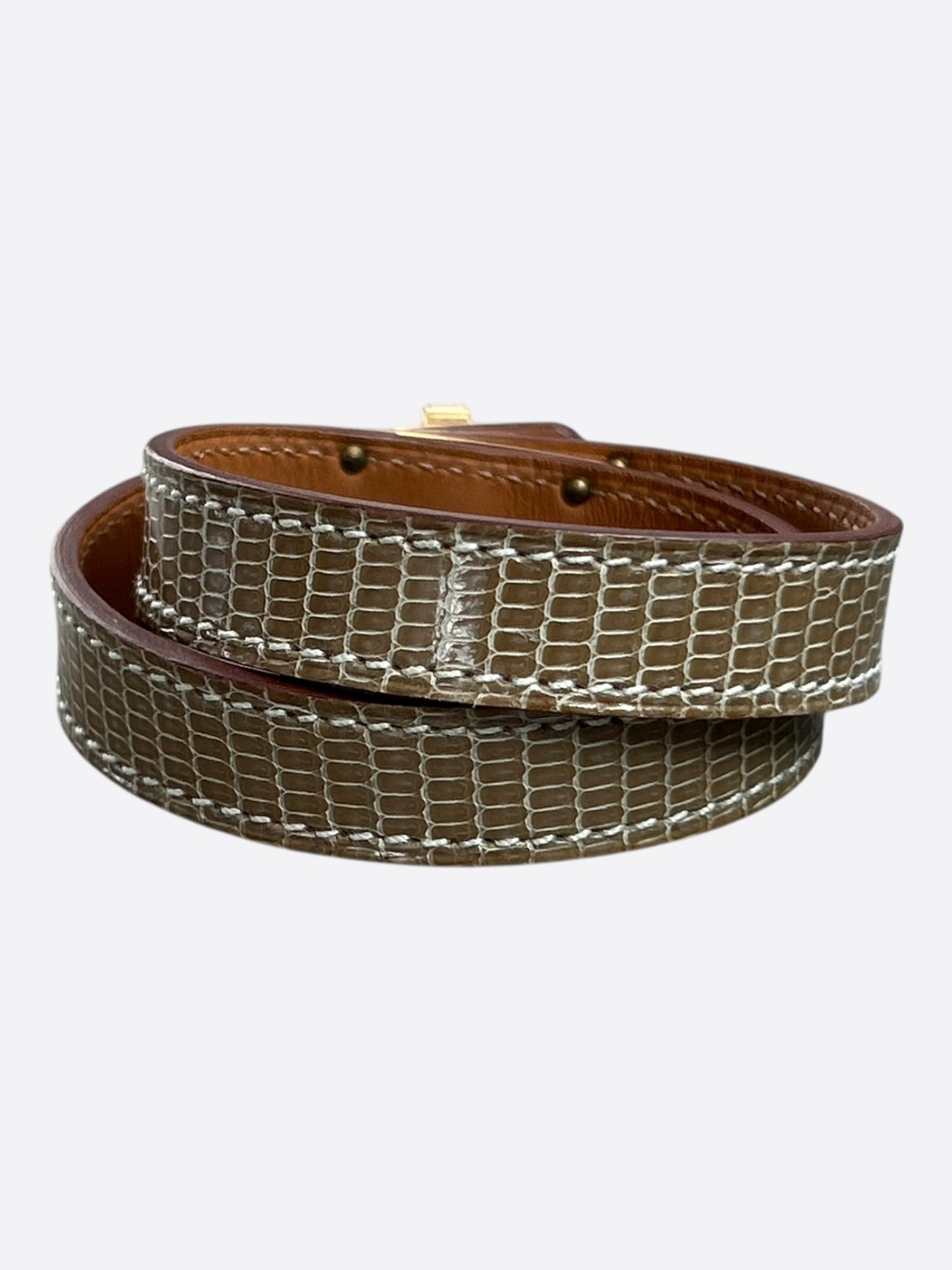 Hermes Brown Lizard & Gold Hardware Kelly Double Tour Bracelet