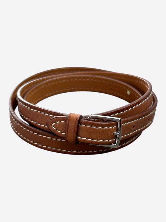 Hermes Brown Swift & Palladium Hardware Etriviere Double Tour Bracelet