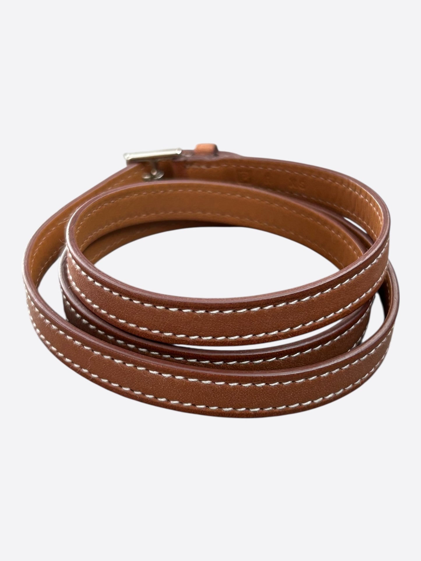 Hermes Brown Swift & Palladium Hardware Etriviere Double Tour Bracelet