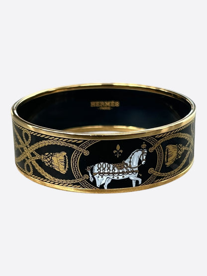Hermes Gold & Black Enamel Horse Motif Bangle