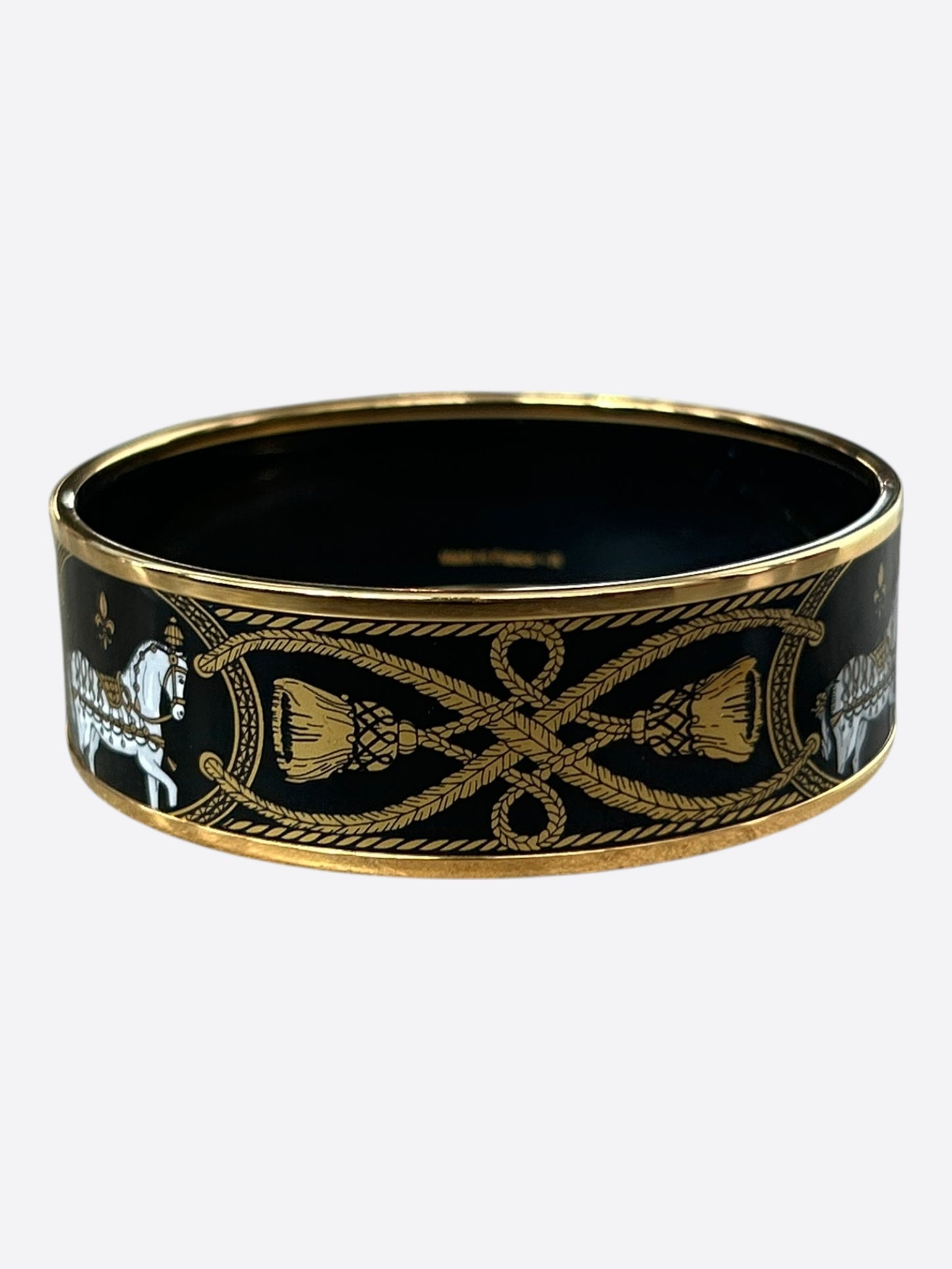 Hermes Gold & Black Enamel Horse Motif Bangle