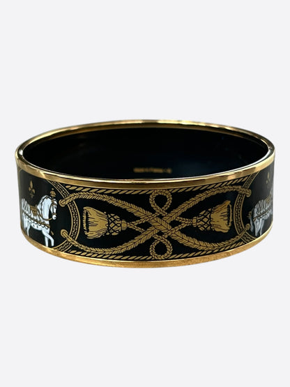 Hermes Gold & Black Enamel Horse Motif Bangle