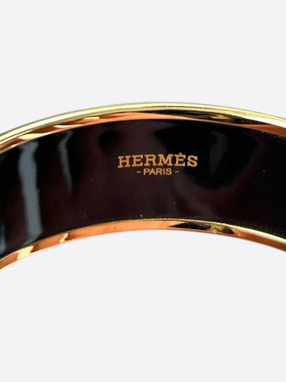 Hermes Gold & Black Enamel Horse Motif Bangle