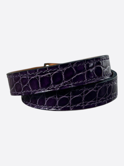 Hermes Purple Crocodile & Palladium Hardware Kelly Double Tour Bracelet