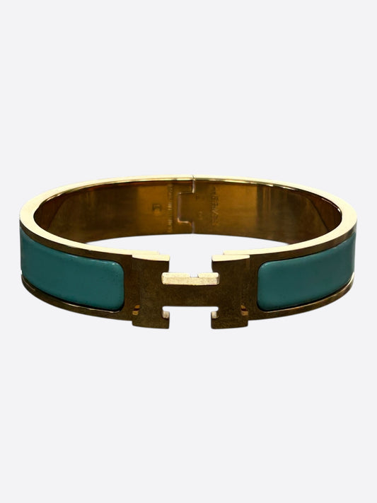 Hermes Gold & Turquoise Clic Clac H Bracelet