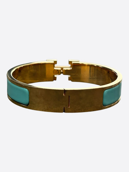 Hermes Gold & Turquoise Clic Clac H Bracelet