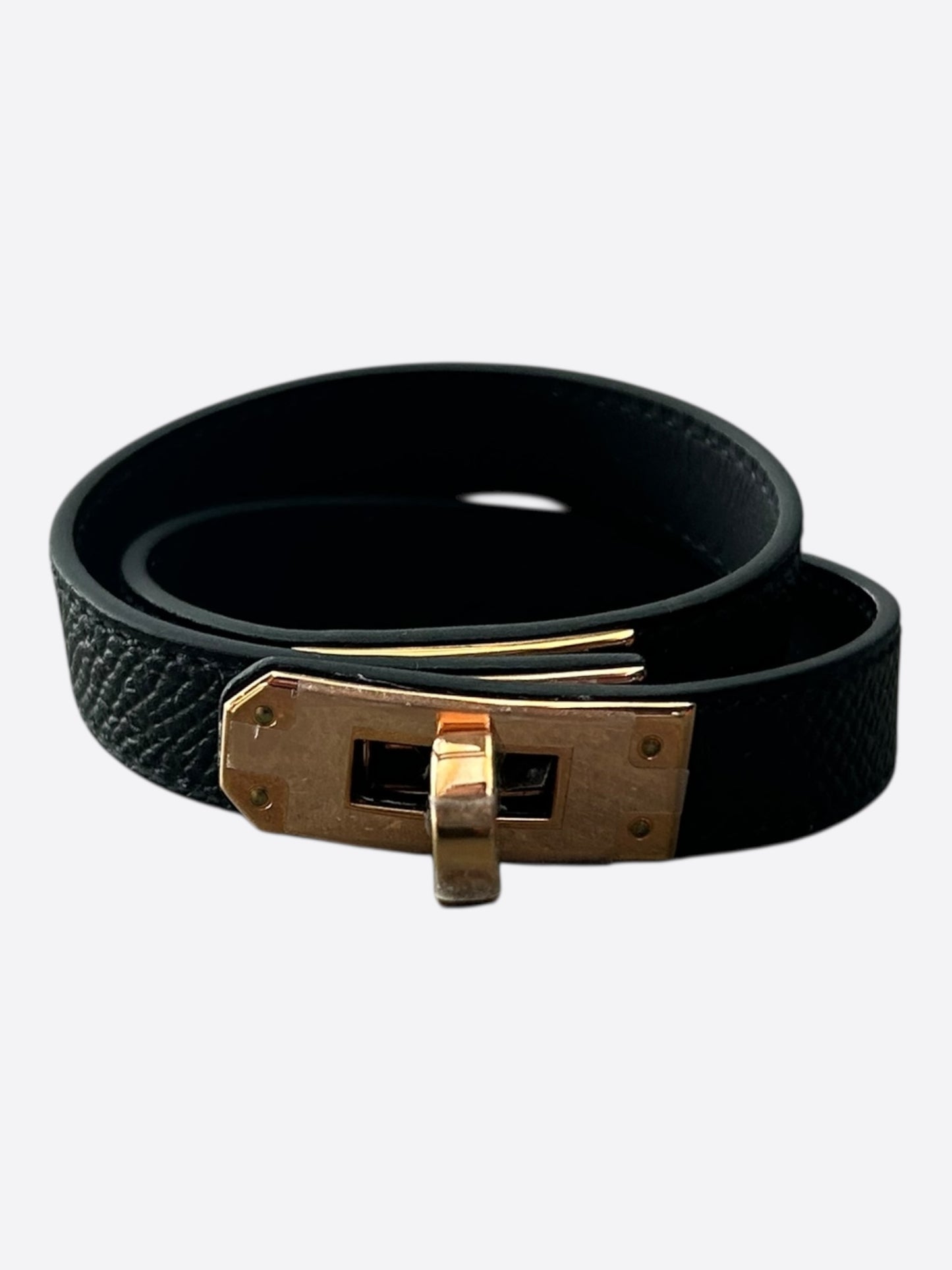 Hermes Black Epsom & Gold Hardware Kelly Double Tour Bracelet
