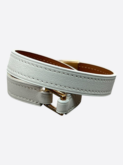 Hermes White Swift & Gold Hardware Rivale Double Tour Bracelet