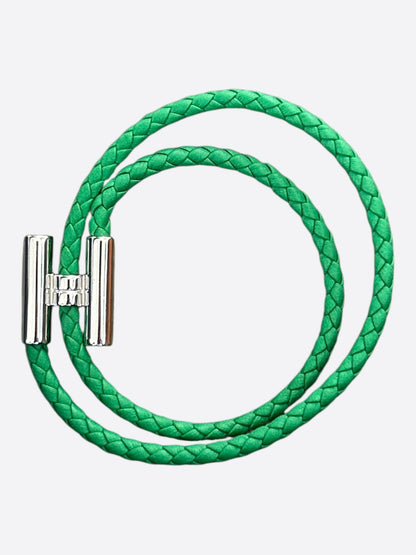 Hermes Green Swift & Palladium Hardware Tournis Tresse Bracelet