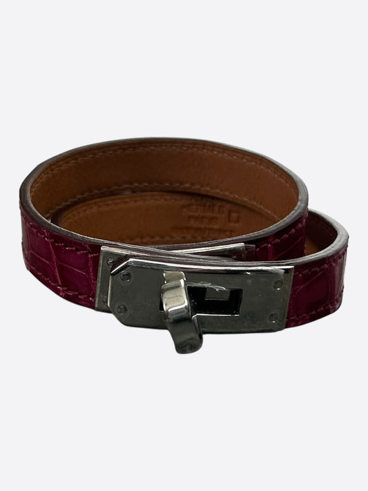Hermes Purple Crocodile & Palladium Hardware Kelly Double Tour Bracelet
